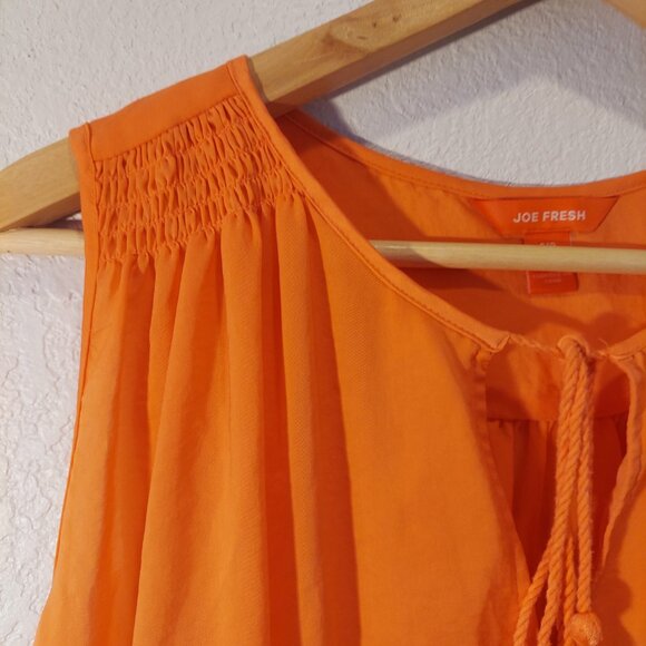 Joe Fresh Bright Orange Sleeveless Boho Peplum Blouse with Tassel Tie Size S - Picture 3 of 8